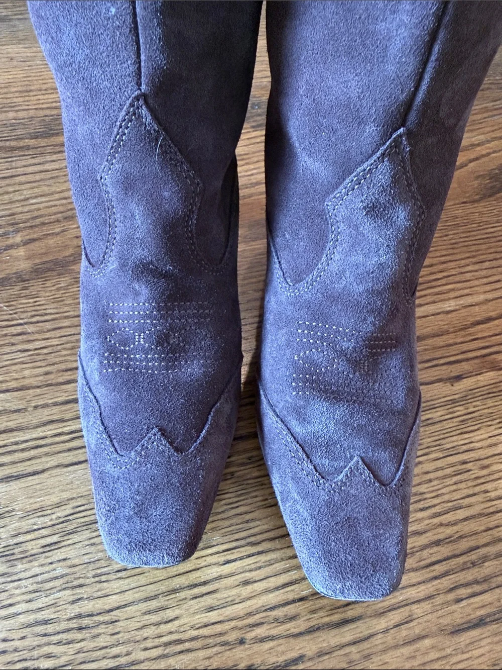 Schutz western Brown Suede Knee High Boots 7B Square Toe Sculptural Heel